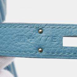 Pre Owned Hermes Brikin 30 Blue Paon Togo Leather Tote Bag