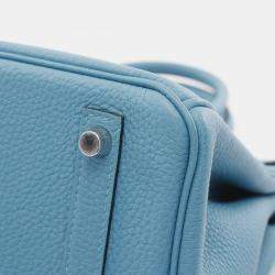 Pre Owned Hermes Brikin 30 Blue Paon Togo Leather Tote Bag