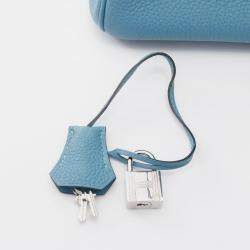 Pre Owned Hermes Brikin 30 Blue Paon Togo Leather Tote Bag