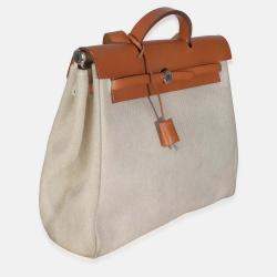 Pre Owned Hermes Natural Toile Vache Calfskin Herbag 39 MM