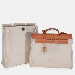 Pre Owned Hermes Natural Toile Vache Calfskin Herbag 39 MM