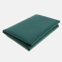 Pre Owned Hermes Calvi Duo Green Epsom Leather Card Case 