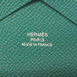 Pre Owned Hermes Calvi Duo Green Epsom Leather Card Case 