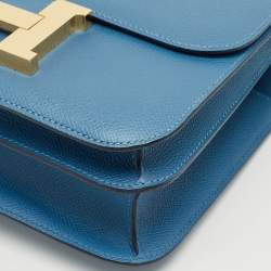 Pre Owned Hermès Blue Jean Epsom Leather Gold Finish Constance 24 Bag