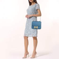 Pre Owned Hermès Blue Jean Epsom Leather Gold Finish Constance 24 Bag