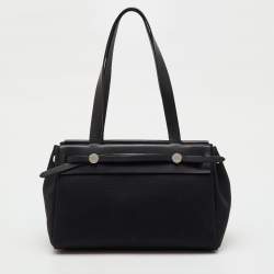 Pre Owned Hermes Black Toile Canvas and Vache Hunter Herbag Cabas PM Bag