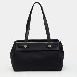 Pre Owned Hermes Black Toile Canvas and Vache Hunter Herbag Cabas PM Bag