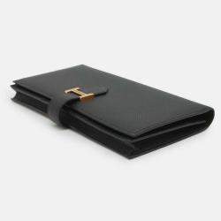 Pre Owned Hermes Long Wallet Bearn Soufflet Black Epson