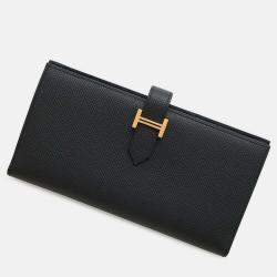 Pre Owned Hermes Long Wallet Bearn Soufflet Black Epson