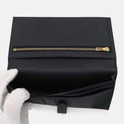 Pre Owned Hermes Long Wallet Bearn Soufflet Black Epson