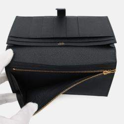 Pre Owned Hermes Long Wallet Bearn Soufflet Black Epson