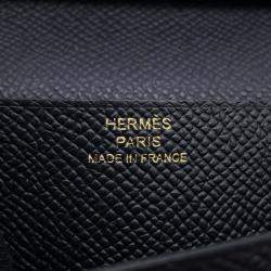 Pre Owned Hermes Long Wallet Bearn Soufflet Black Epson