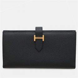 Pre Owned Hermes Long Wallet Bearn Soufflet Black Epson