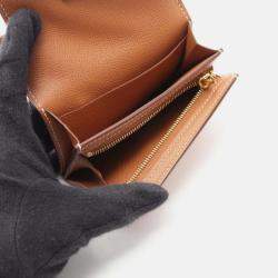 Pre Owned Hermes Kelly Pocket Slim Gold Coin Case Brown  Veau Madame Wallet 