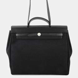 Pre Owned Hermes Herbag Black Toile Officier Leather