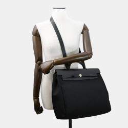 Pre Owned Hermes Herbag Black Toile Officier Leather