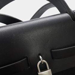 Pre Owned Hermes Herbag Black Toile Officier Leather