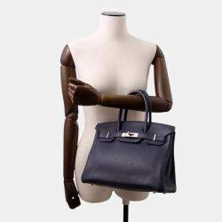 Pre Owned Hermes Birkin Verso Blue Nuit/Rose Purple Taurillon Clemence 30