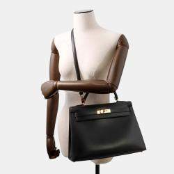 Pre Owned Hermes Kelly Sellier Black Box Calf Leather Handbag 32