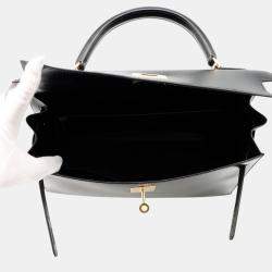 Pre Owned Hermes Kelly Sellier Black Box Calf Leather Handbag 32