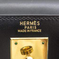 Pre Owned Hermes Kelly Sellier Black Box Calf Leather Handbag 32