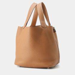 Pre Owned Hermes Picotin Lock 22 Gold Taurillon Clemence Tote