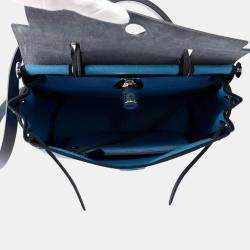 Pre Owned Hermes Herbag Zip Black/Blue Toile Military Vache Hunter Leather Size PM