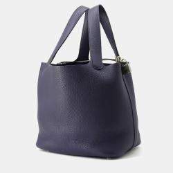 Pre Owned Hermes Picotin Lock Blue Nuit Taurillon Clemence Size MM