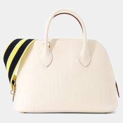 Pre Owned Hermes Bolide 1923 Sangle Woolly Nata/Blue Indigo/Lime Epsom Size 25