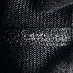 Pre Owned Hermes Garden Party Black Toile Military Negonda Leather PM