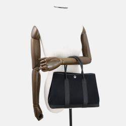 Pre Owned Hermes Garden Party Black Toile Military Negonda Leather PM