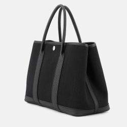 Pre Owned Hermes Garden Party Black Toile Military Negonda Leather PM