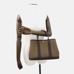 Pre Owned Hermes Garden Party Toundra/Ebene Toile Military Negonda Leather TPM