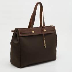 Pre Owned Hermes Chocolate/Terre Toile Canvas and Vache Hunter Herbag Cabas MM Bag