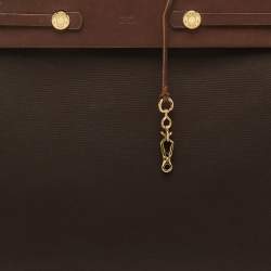 Pre Owned Hermes Chocolate/Terre Toile Canvas and Vache Hunter Herbag Cabas MM Bag