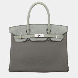 Pre Owned Birkin 30 Touch Gris Meyer Togo and Gris Ciment Matte Niloticus Crocodile in PHW