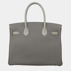 Pre Owned Birkin 30 Touch Gris Meyer Togo and Gris Ciment Matte Niloticus Crocodile in PHW