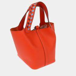 Pre Owned Hermes Red Epsom Picotin Lock 18 PM Tressage de Cuir Handbag