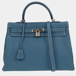 Pre Owned Hermes Blue Jean Togo Kelly 35 Retourne 2way Handbag