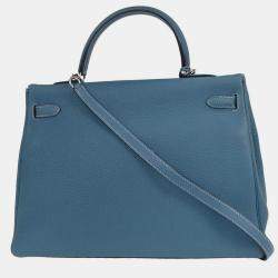 Pre Owned Hermes Blue Jean Togo Kelly 35 Retourne 2way Handbag
