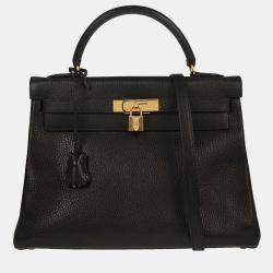 Pre Owned Hermes Black Ardennes Kelly 32 Retourne 2way Handbag