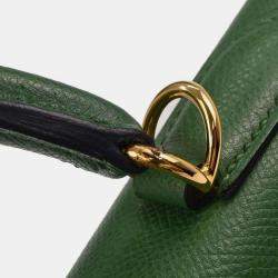 Pre Owned Hermes Green Courchevel Kelly 35 Sellier 2way Handbag
