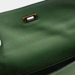 Pre Owned Hermes Green Courchevel Kelly 35 Sellier 2way Handbag