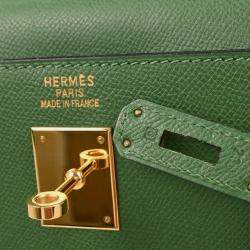Pre Owned Hermes Green Courchevel Kelly 35 Sellier 2way Handbag