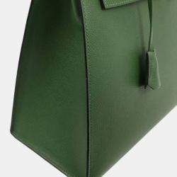 Pre Owned Hermes Green Courchevel Kelly 35 Sellier 2way Handbag
