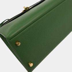 Pre Owned Hermes Green Courchevel Kelly 35 Sellier 2way Handbag