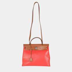 Pre Owned Hermes Herbag Zip 31 PM  Capucine Fauve Toile H Berline Vache Hunter Bag 