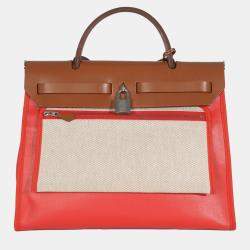 Pre Owned Hermes Herbag Zip 31 PM  Capucine Fauve Toile H Berline Vache Hunter Bag 