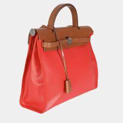 Pre Owned Hermes Herbag Zip 31 PM  Capucine Fauve Toile H Berline Vache Hunter Bag 