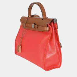 Pre Owned Hermes Herbag Zip 31 PM  Capucine Fauve Toile H Berline Vache Hunter Bag 